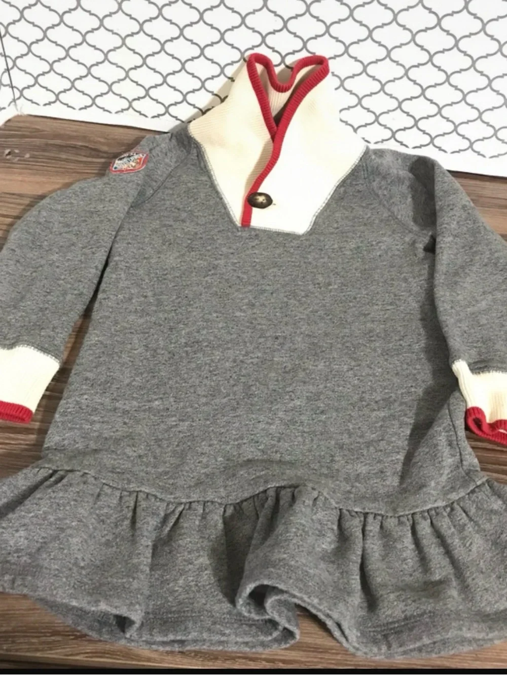 Vintage Ralph Lauren Gray Knit Girl's Ruffle Hem Sweater Dress Size 5